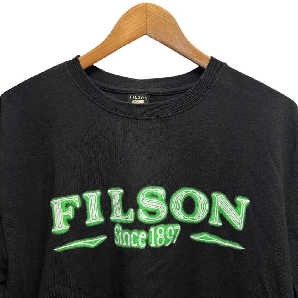 Filson Mens Size L Black/Green Crewneck Spellout Short Sleeve Cotton T-Shirt USA